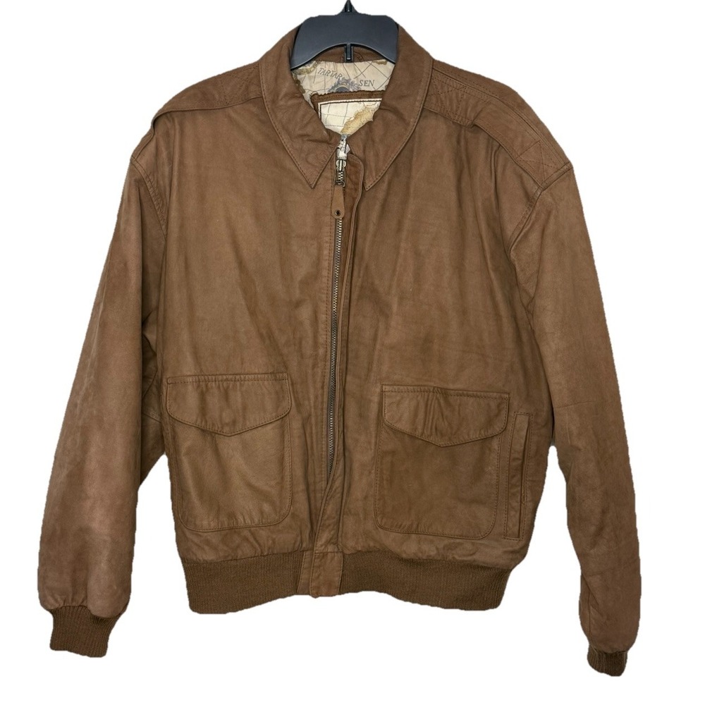 G-III Vintage Brown Leather Bomber Jacket Size‎ Large Made in Korea